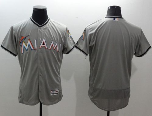 marlins Blank Grey Flexbase Authentic Collection Stitched MLB Jersey - Click Image to Close